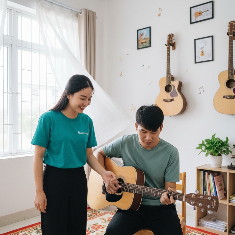 Khách hàng hài lòng với chương trình dạy đàn của Harmony.