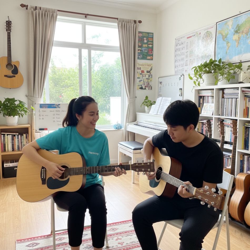 Một buổi học đàn sôi nổi tại trung tâm Harmony.